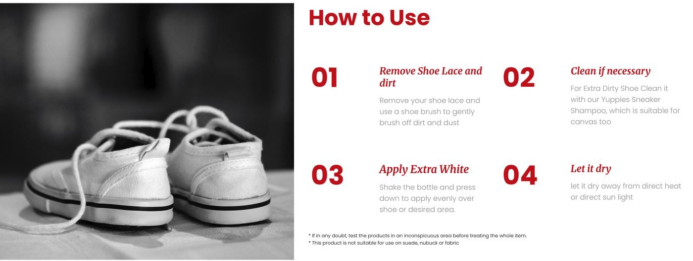 Yuppies shoe whitener range for canvas shoes